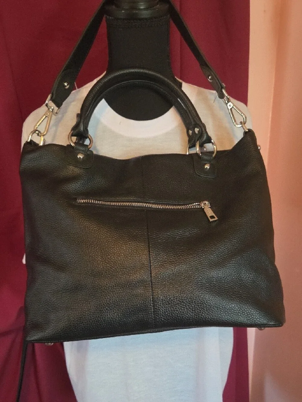 Black Leather Tote Bag - Classic Women's Handbag